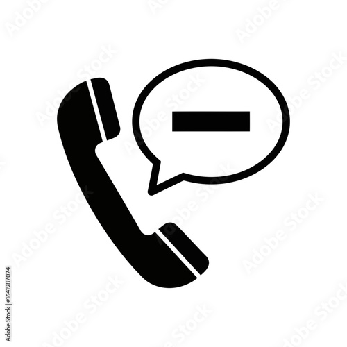 Icon of a telephone handset with a speech bubble containing a minus sign, isolated on white background vector icon