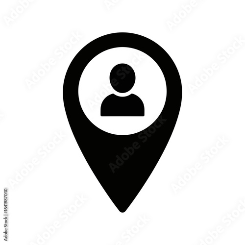 Free Download Black silhouette of a location pin with a person icon inside, isolated on white background vector icon - GFXLoad