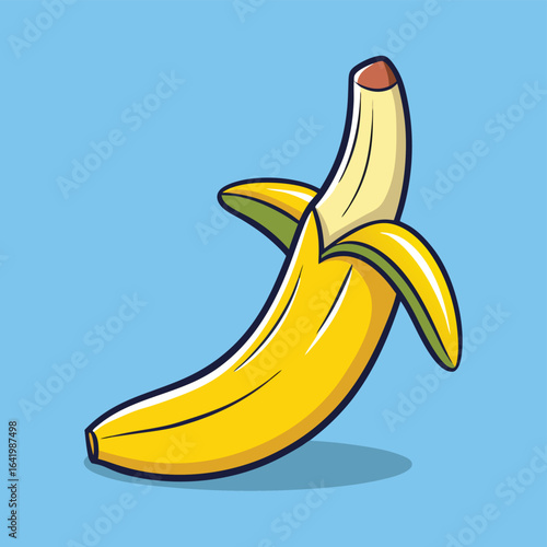 Isolated vector illustration of a ripe yellow banana with a peeled skin on a white background