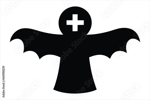 Dark gothic angel silhouette with cross on forehead for halloween or horror themes