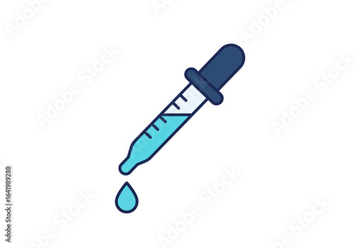 Blue Dropper with Liquid and a Single Drop Falling