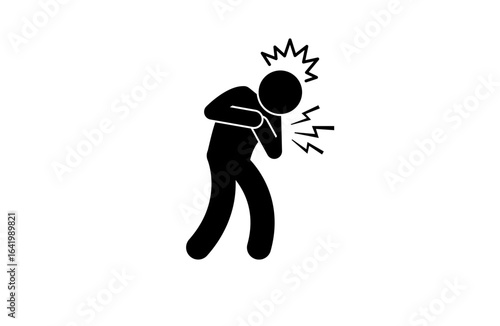 Black silhouette has chest pain/headache. Medical concept for presentation, branding, social media.