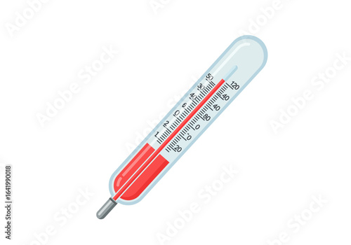 Glass Thermometer with Red Liquid Indicating Fever Temperature