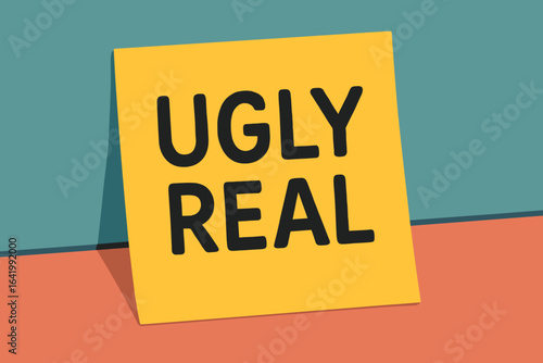 Concept illustration honestly depicted: Striking out the unattractive, accepting the genuine on a sticky note