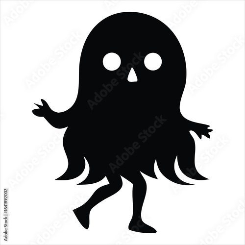 Cute cartoon ghost with big eyes and legs dancing silhouette