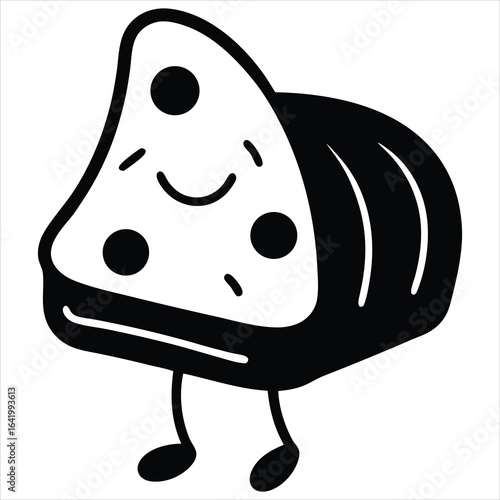 Cute kawaii onigiri rice ball character with smiling face and legs silhouette