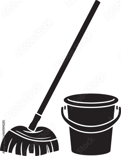 black mop and bucket cleaning tools clip art preview