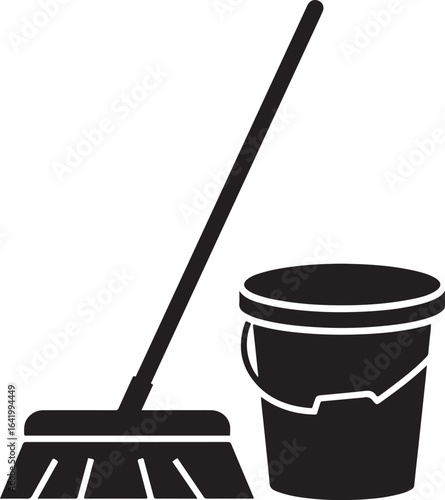 Cleaning mop and bucket icon silhouette