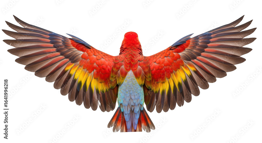 Obraz premium Scarlet macaw with open wings isolated on transparent background
