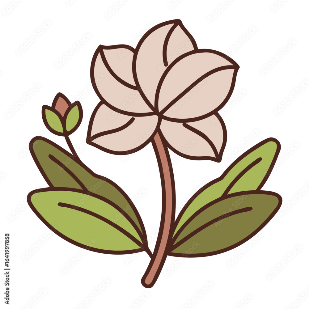 Obraz premium Illustration of a blooming wildflower with green leaves 