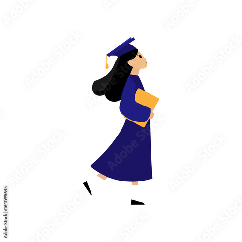 Happy Female Graduate Walking with Diploma Celebrating Academic Success