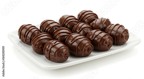 Chocolate candies on a plate isolated on white background in studio shot