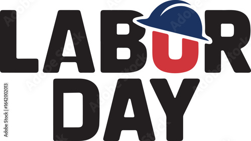 Labor Day Text Design with Hard Hat Vector Illustration