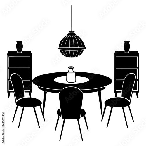 Dining room interior silhouette vector illustration