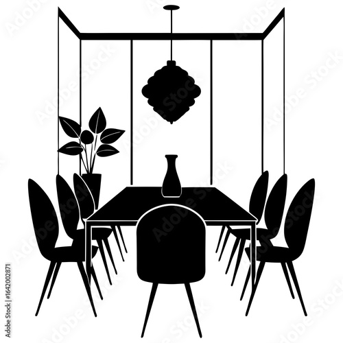 Dining room interior silhouette vector illustration
