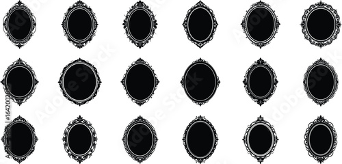 Vector art of collection of ornate oval vintage decorative frames and borders isolated on transparent background