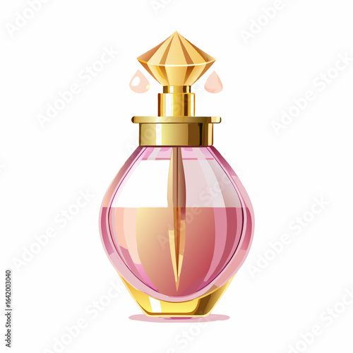 Luxury Realistic Perfume Bottle with Golden Accents on White Background
