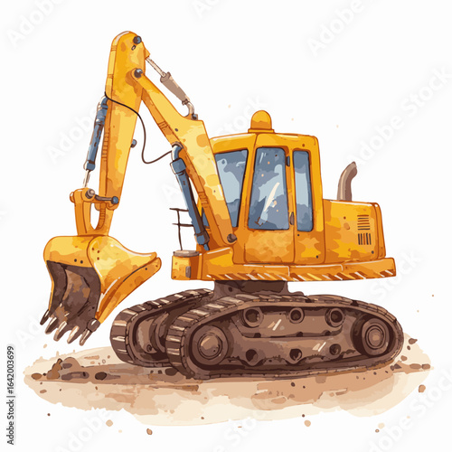 yellow excavator, vector image, desktop illustration, construction machine, machinery on a white background