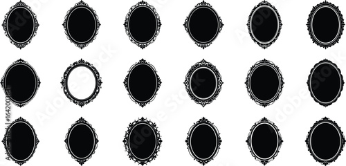 Vector art of collection of ornate vintage oval and diamond decorative frames isolated on transparent background for design elements