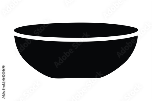 Simple black silhouette of a round bowl with a white rim against a white background