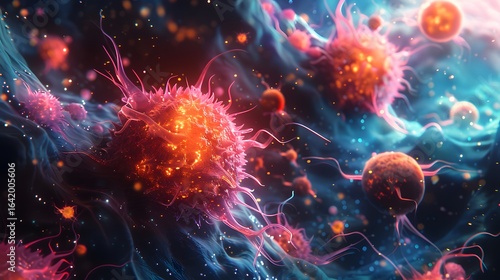 Vibrant Microscopic Cells Abstract Biological Science