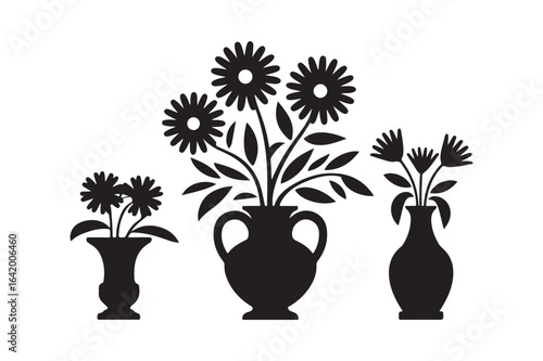 Silhouettes of flowers in vases