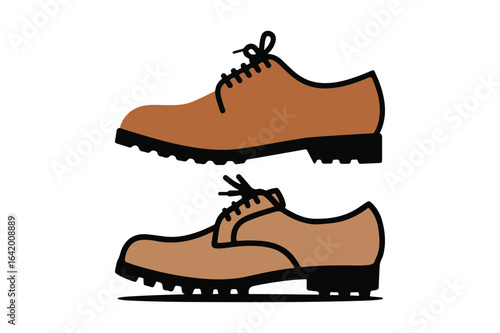 Two tan leather oxford shoes with black laces and soles