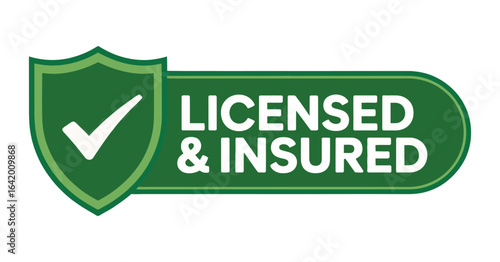 Licensed and Insured Badge Vector Illustration for Business Trust and Professional Service with Green Shield