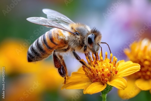 Wallpaper Mural Honeybee Closeup On Yellow Flower Pollen Gathering Nature Torontodigital.ca