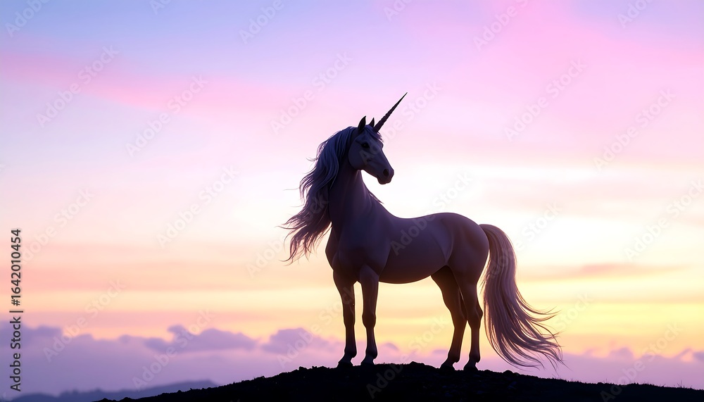 Fototapeta premium Majestic unicorn silhouette sunset