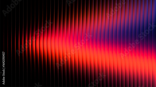 Futuristic vibrant vertical ribbed lines that distorts vivid red blue diagonal gradient. Vivid and colorful visual perfect for modern design, technology backgrounds, or creative advertising projects