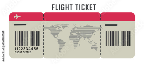 Flight Ticket Boarding Pass Vector Illustration with Barcode and World Map for Travel and Transportation