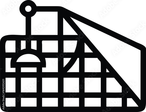 Vector art of a metal wire cage trap for catching animals, isolated on white background the trap has a spring mechanism and a door for catching prey in rural areas