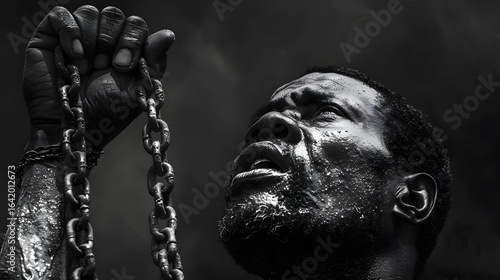 Black Man Breaking Chains Looking Up Freedom Hope