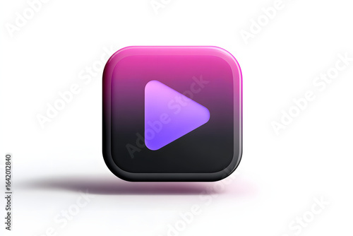 Floating Flat-Design Play Button Icon with Minimalist Vector Style and Soft Inner Shadow on pastal Background, Ultra Realistic Digital Media Branding Illustration