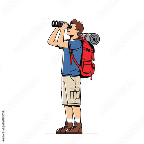 Backpacking Adventure A Hiker Exploring with Binoculars