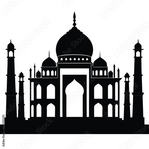 Minimalist taj mahal silhouette in black and white
