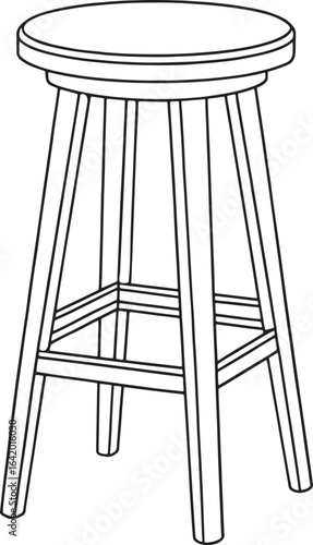 Classic wooden stool design element perfect for rustic interiors and furniture illustrations, black outline style