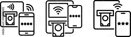 Cardless atm withdrawal outline vector
