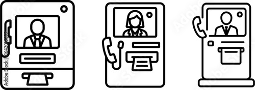 Bank branch video teller outline vector