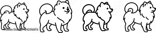 Pomeranian dog full body standing side view outline vector