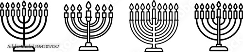 Menorah hanukkah nine-branched candelabra outline vector