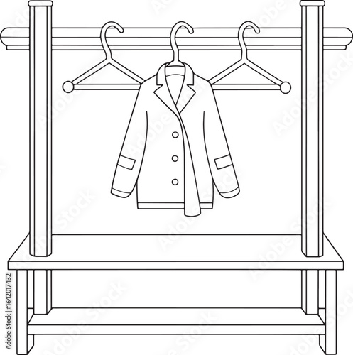 Elegant coat hanging on a modern rack with empty hangers ready for more, minimalist design