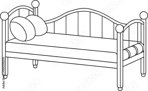 Elegant daybed illustration with pillows invites relaxation and comfort in a charming interior design scheme