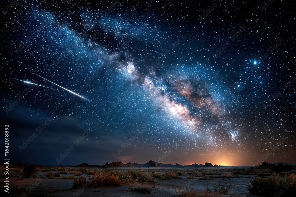 Fototapeta premium Majestic Night Sky Milky Way Galaxy Starscape Desert Landscape