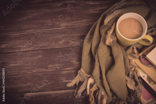 Wallpaper Mural Comfy Cozy Cup of Coffee on a Wood Table with Blank Space  Torontodigital.ca