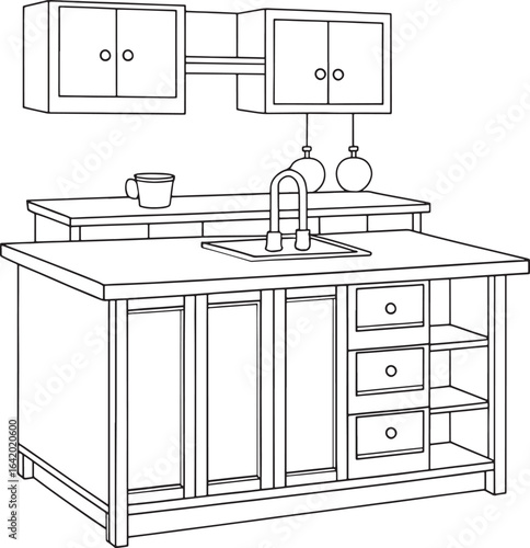 Customize this kitchen island illustration with a modern sink and cabinetry for your dream home design