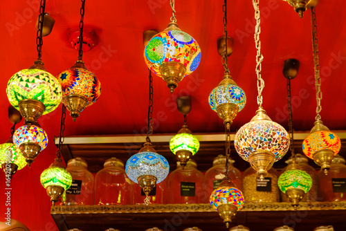 Ornate Stained-Glass Mosaic Lamps in a Thessaloniki Shop