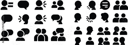 Communication, Discussion, and Social Interaction A Comprehensive Icon Set for Modern Digital Media and Collaborative Projects, Teamwork, Group Chat, and Online Conversation Symbols
