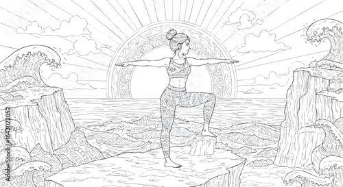 Yoga Pose by the Ocean Illustration